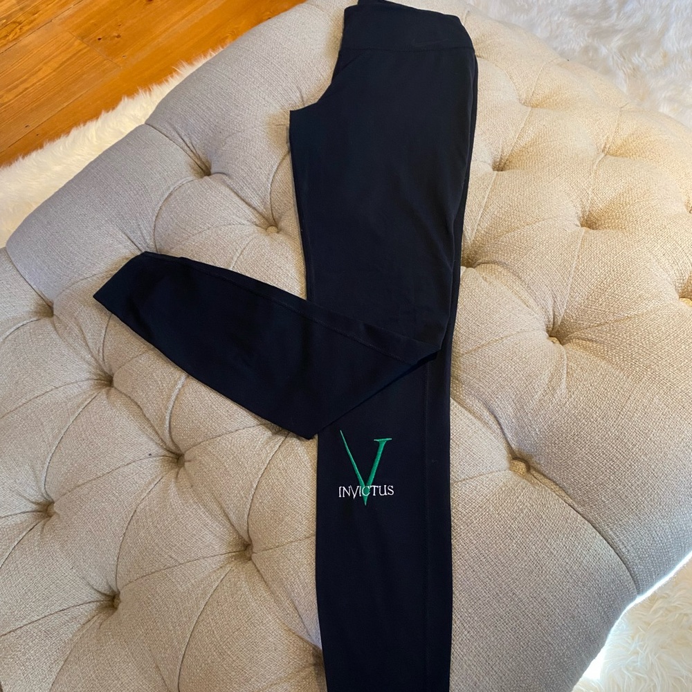 Black Nike dri fit leggings with Invictus logo, size small, 28”.